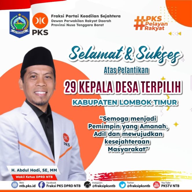 
 Wakil Ketua DPRD NTB H. Abdul Hadi Berikan Ucapan Selamat Kepada Kades Terpilih Se Lombok Timur.