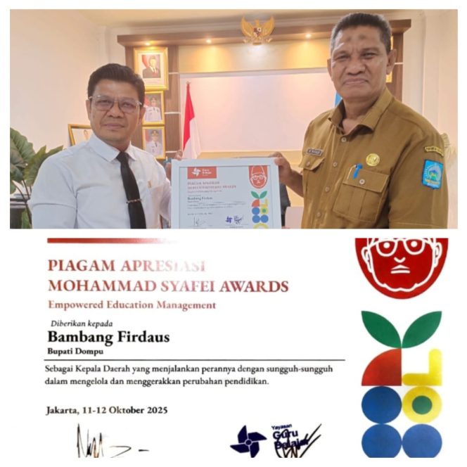 
 Komitmen Majukan Pendidikan, Bupati Dompu Raih Penghargaan dari Muhammad Syarif Foundation