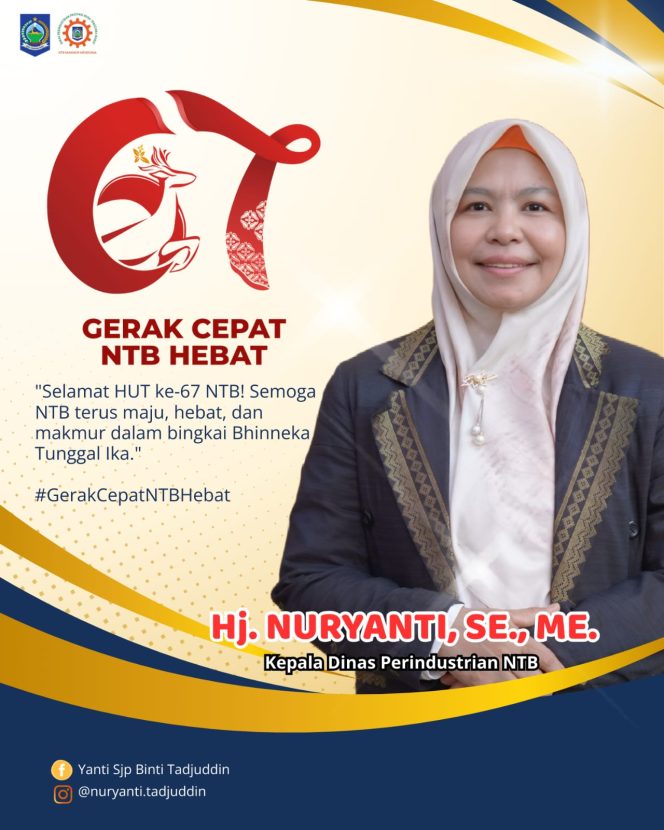 
 Kadis Perindustrian Mengucapkan Selamat Hut NTB yg Ke-65 Tahun