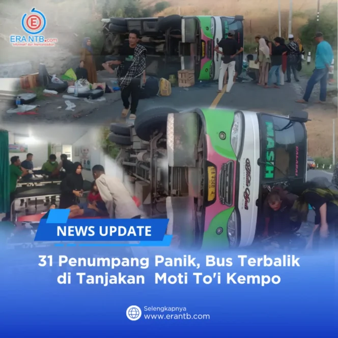 
 31 Penumpang Panik, Bus Terbalik di Tanjakan  Moti To’i Kempo